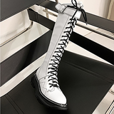 Women's White Knee High Lace Up Boots - White - Knee High Boots - 43 B - Pigskin Leather - image 9