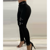 Women's Fitted Stretch Buckle Zip Pants - Black - 5 / Side Tie Pants - XL - Polyester - image 5