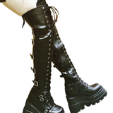 Women's Gothic Over Knee Platform Boots - Black - Boots - 43 B - PU Leather - image 5