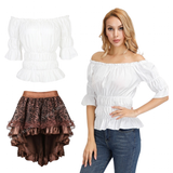 Women's Steampunk Top Corset Skirt Set - White - 1 / Steampunk / Shirt - 6XL - Polyester - image 34