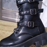Women's Mid-Calf Lace-Up Motorcycle Boot - Black - Boots - 43 B - PU Leather - image 8