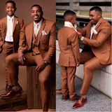 Men's 3 Pcs Formal Wedding Suit Slim Fit - Brown - 1 / 3 Piece Slim Fit Suit - 5XL - Polyester - image 5