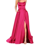 Women's Elegant Long Satin Prom Dress - Red - Spaghetti Strap Evening Dress - 22W - Satin - image 15