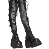 Women's Gothic Over Knee Platform Boots - Black - Boots - 43 B - PU Leather - image 3