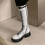 Women's White Knee High Lace Up Boots - White - Knee High Boots - 43 B - Pigskin Leather - image 12