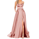 Women's Elegant Long Satin Prom Dress - Red - Spaghetti Strap Evening Dress - 22W - Satin - image 17