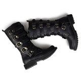 Men's Buckle Strap Mid-Calf Gothic Boots - Black - Biker Boots - 46 B - PU Leather - image 13
