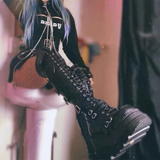 Women's Gothic Over Knee Platform Boots - Black - Boots - 43 B - PU Leather - image 16