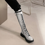 Women's White Knee High Lace Up Boots - White - Knee High Boots - 43 B - Pigskin Leather - image 15