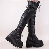 Women's Gothic Over Knee Platform Boots - Black - Boots - 43 B - PU Leather - image 9