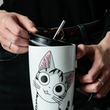 Large 20oz Ceramic Cat Mug + Spoon Lid - White - Pattern 1 / Cat Mug - 20oz - Porcelain - image 11
