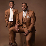 Men's 3 Pcs Formal Wedding Suit Slim Fit - Brown - 1 / 3 Piece Slim Fit Suit - 5XL - Polyester - image 3