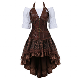 Women's Steampunk Top Corset Skirt Set - Brown - 2 / Steampunk / Dress Set - 6XL - Polyester - image 1