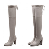 Women's Over-the-Knee High Chelsea Boot - Black - Block Heel Thigh Boots - 43 B - PU Suede Leather - image 24