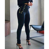Women's Fitted Stretch Buckle Zip Pants - Black - 5 / Side Tie Pants - XL - Polyester - image 6