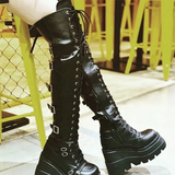 Women's Gothic Over Knee Platform Boots - Black - Boots - 43 B - PU Leather - image 13