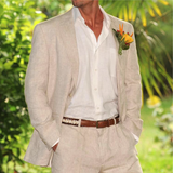 Men's 2 Pcs Linen Beach Wedding Suit - Beige - Beach Wedding Suit - Custom - Linen - image 5