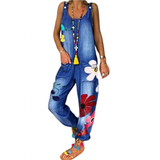 Women's Boho Denim Flower Print Romper - Blue - Jumpsuit - 5XL - Polyester Denim - image 21