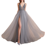 Women's Long Chiffon Tulle Prom Dress - Dark Gray - Dress - 22W - Chiffon/Tulle - image 1