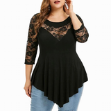 Women's Sexy Lace Spliced Plus Size Shirt - Black 1 - Long Sleeved Plus Shirt - 5XL - Polyester/Spandex - image 1