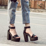 Women's Sexy High Chunky Heel Platforms - Black 1 - Strappy Sandals - 42 B - PU Leather - image 23