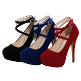 Women's Super High Cross Strap Platforms - Blue - Super High Stilettos - 16 B - Suede/PU Leather - image 22