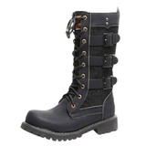 Men's Gothic Motorcycle Mid-Calf Boots - Black - Buckle Strap Boots - 45 B - PU Leather - image 18