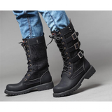 Men's Gothic Motorcycle Mid-Calf Boots - Black - Buckle Strap Boots - 45 B - PU Leather - image 11