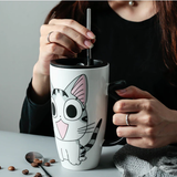 Large 20oz Ceramic Cat Mug + Spoon Lid - White - Pattern 1 / Cat Mug - 20oz - Porcelain - image 12