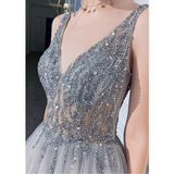 Women's Long Chiffon Tulle Prom Dress - Dark Gray - Dress - 22W - Chiffon/Tulle - image 31