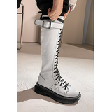 Women's White Knee High Lace Up Boots - White - Knee High Boots - 43 B - Pigskin Leather - image 5