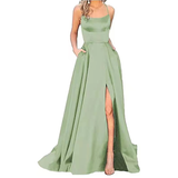 Women's Elegant Long Satin Prom Dress - Red - Spaghetti Strap Evening Dress - 22W - Satin - image 28