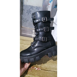 Women's Mid-Calf Lace-Up Motorcycle Boot - Black - Boots - 43 B - PU Leather - image 10