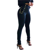 Women's Fitted Stretch Buckle Zip Pants - Black - 5 / Side Tie Pants - XL - Polyester - image 20