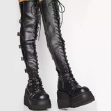 Women's Gothic Over Knee Platform Boots - Black - Boots - 43 B - PU Leather - image 7