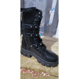 Women's Mid-Calf Lace-Up Motorcycle Boot - Black - Boots - 43 B - PU Leather - image 7