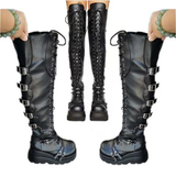 Women's Gothic Over Knee Platform Boots - Black - Boots - 43 B - PU Leather - image 8