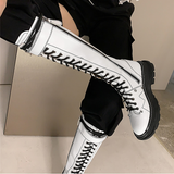 Women's White Knee High Lace Up Boots - White - Knee High Boots - 43 B - Pigskin Leather - image 7