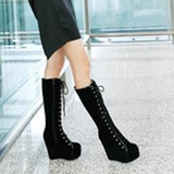Women's Pink Lace Up Suede Platform Boot - Black - Lace Up Suede Wedges - 43 B - PU Suede Leather - image 21
