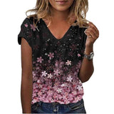 Women's Floral Print V-Neck Tunic Top 6XL - Blue - Floral Print Tunic Top - 6XL - Polyester/Chiffon - image 1