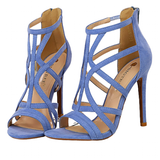 Women's Lattice High Heel Roman Sandals - Blue - Strappy Sandals - 40 B - PU Suede Leather - image 3