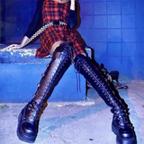 Women's Gothic Over Knee Platform Boots - Black - Boots - 43 B - PU Leather - image 15