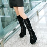 Women's Pink Lace Up Suede Platform Boot - Black - Lace Up Suede Wedges - 43 B - PU Suede Leather - image 20