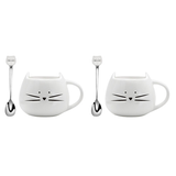 Cute Ceramic Cat Mug Kitten Cup - White - Set of 2 Cat Mug (With Spoon) - 400ml / 13.52oz - Porcelain - image 24