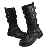 Men's Buckle Strap Mid-Calf Gothic Boots - Black - Biker Boots - 46 B - PU Leather - image 10