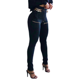 Women's Fitted Stretch Buckle Zip Pants - Black - 6 / Two Front Zips Pants - XL - Polyester - image 16