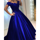 Women's Elegant Long Satin Ball Gown - Blue - Elegant Evening Gown - 28W - Satin - image 5