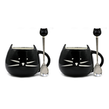 Cute Ceramic Cat Mug Kitten Cup - Black - Set of 2 Cat Mug (With Spoon) - 400ml / 13.52oz - Porcelain - image 23