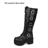 Women's Japanese Harajuku Platform Boots - Black - Cross / Matte / Heel / 10cm - 13 B - PU Leather - image 19