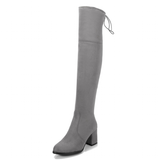 Women's Thigh High Square Mid Heel Boots - Green - Over Knee Boots - 17 B - PU Suede Leather - image 35